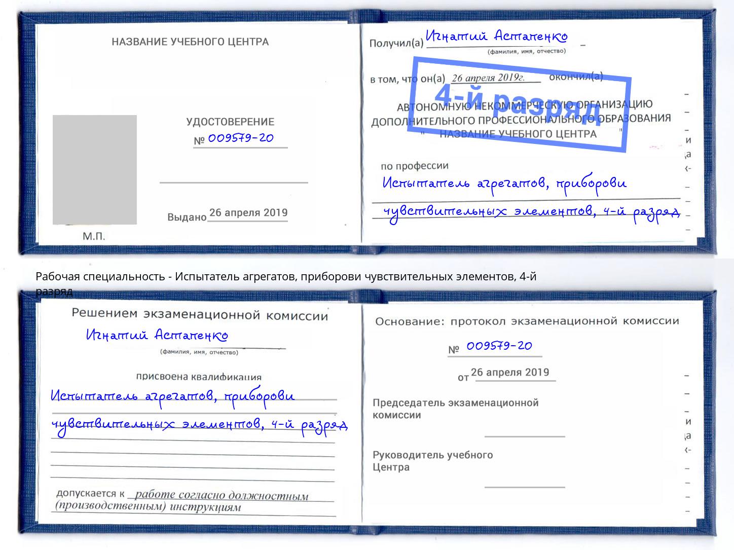 корочка 4-й разряд Испытатель агрегатов, приборови чувствительных элементов Йошкар-Ола