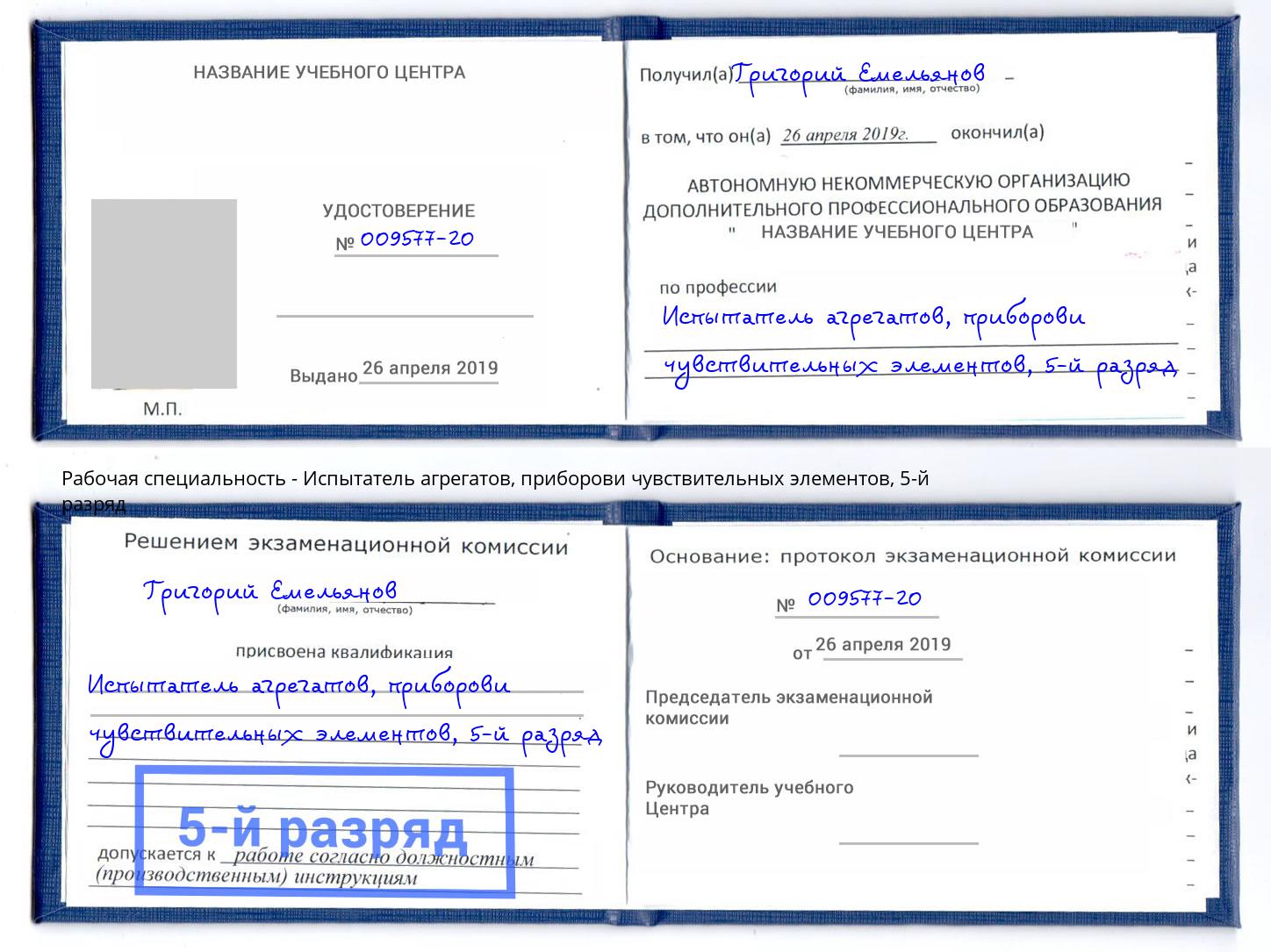 корочка 5-й разряд Испытатель агрегатов, приборови чувствительных элементов Йошкар-Ола