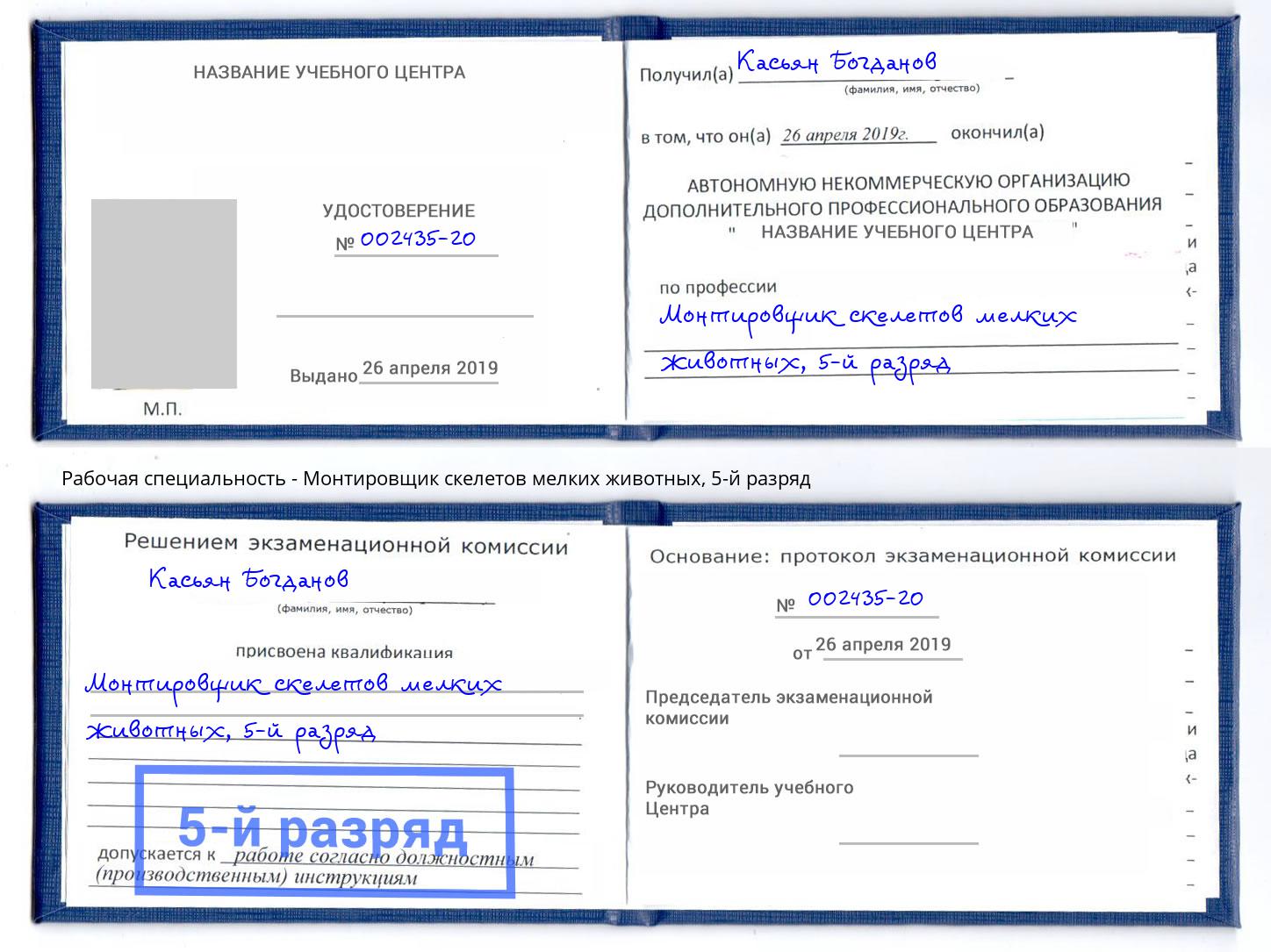 корочка 5-й разряд Монтировщик скелетов мелких животных Йошкар-Ола