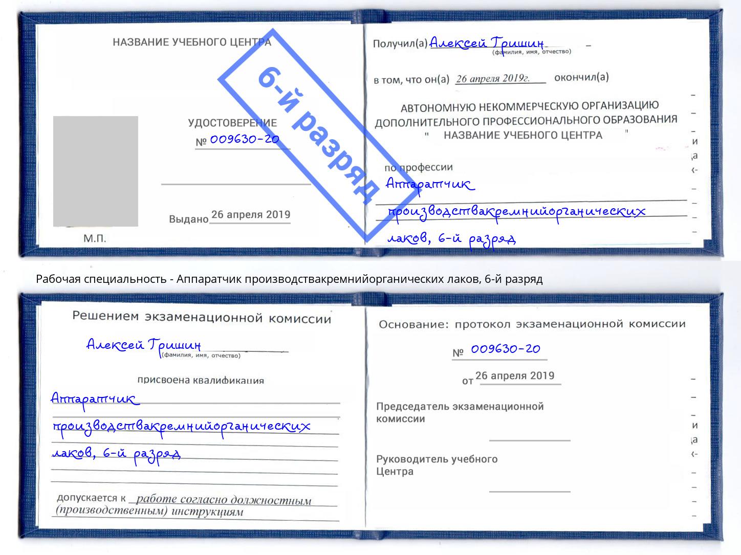 корочка 6-й разряд Аппаратчик производствакремнийорганических лаков Йошкар-Ола