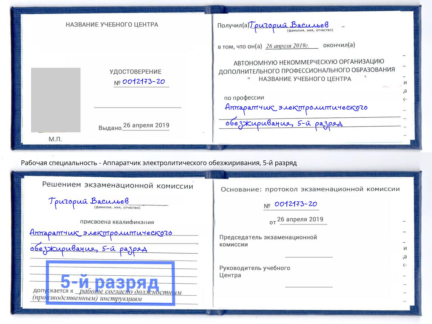 корочка 5-й разряд Аппаратчик электролитического обезжиривания Йошкар-Ола