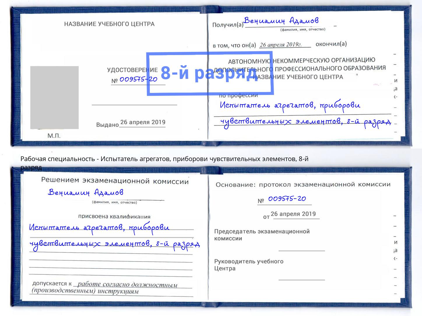 корочка 8-й разряд Испытатель агрегатов, приборови чувствительных элементов Йошкар-Ола